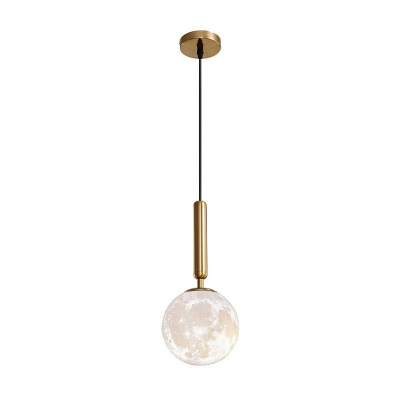 Modern Mini Moon Ball Hanging Lamp Metal Single-Bulb Living Room Ceiling Pendant Light
