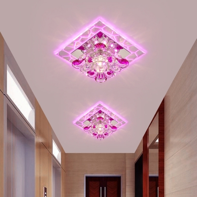 Modern Square LED Ceiling Light Fixture Clear Flower Crystal Aisle Flush Mount Light