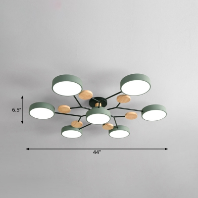 Nordic Molecular Semi Flush Mounted Ceiling LED Light Acrylic Bedroom Flush Mount Light with Wood Decor