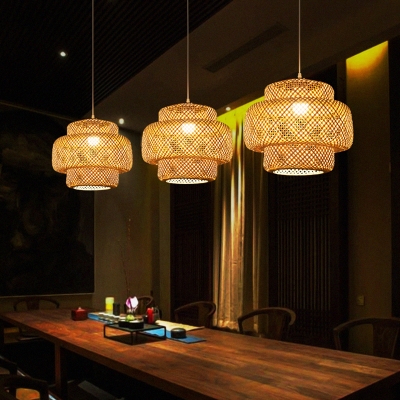 Nordic Style Tiered Ceiling Light Bamboo Single Restaurant Hanging Pendant Lighting