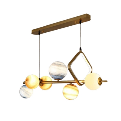 Planet Glass Sphere LED Suspension Light Nordic Style 7 Heads Gold Island Chandelier Light
