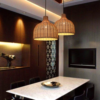 Rattan Basket Ceiling Light Modern Single-Bulb Hanging Pendant Light for Restaurant