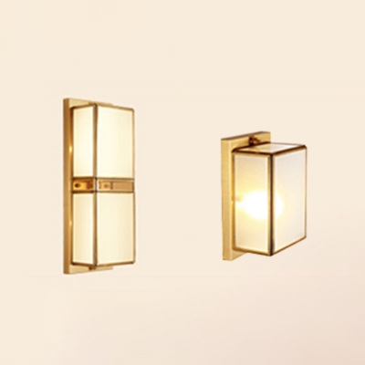 Rectangle Living Room Wall Sconce Light Simplicity Frosted Glass Brass Wall Light Fixture