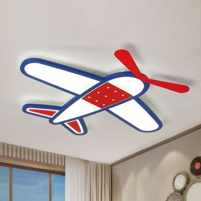 Red-Blue Plane Led Flush Mount Cartoon Metallic Flush Mount Ceiling Light Fixture