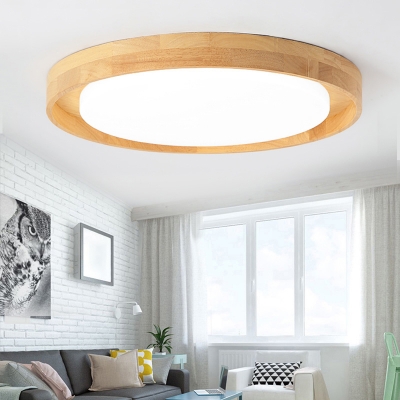 Simplicity Disk LED Flush Mount Lighting Fixture Acrylic Bedroom Ceiling Lamp in Wood