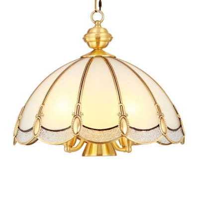 Simplicity Dome Shade Suspension Light Scalloped Glass Chandelier Lighting in Gold
