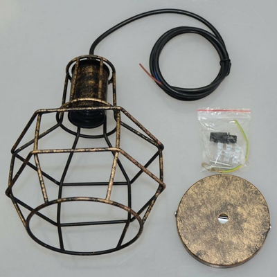Single-Bulb Iron Drop Pendant Loft Spherical Cage Bedroom Suspension Light Fixture