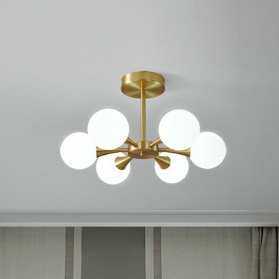 Sphere Living Room LED Semi Flush Light Glass Nordic Style Flush Mount Ceiling Chandelier
