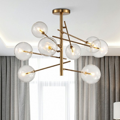 Sphere Shade Clear Blown Glass LED Suspension Light Nordic Style Gold Chandelier Light