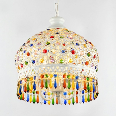 Turkish Dome Pendant Lighting 3-Light Colorful Crystal Bead Hanging Lamp for Living Room