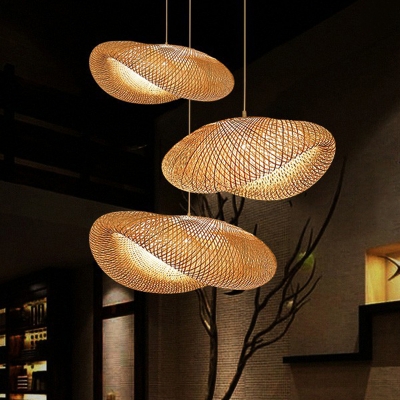 Twisted Bamboo Hanging Ceiling Light Asia Creative 1 Bulb Wood Pendant Lighting for Bistro