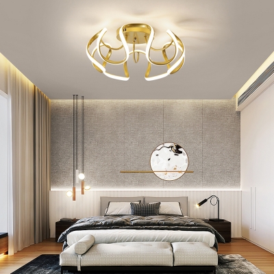 Twisted LED Flush Mounted Lamp Minimalism Metal Bedroom Semi Flush Ceiling Light