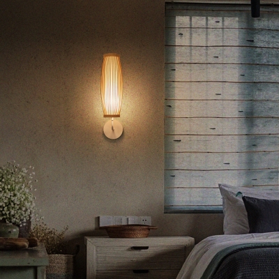 Wood Elongated Oval Wall Lighting Minimalist Bamboo Wall Light Fixture for Bedroom