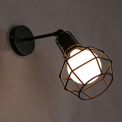 1 Head Swivelable Cage Wall Light Fixture Industrial Black Metal Sconce Lamp for Bathroom