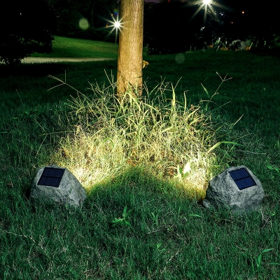 1 Piece Stone Resin LED Lawn Spotlight Artistic Grey Solar Powered Ground Light for Courtyard