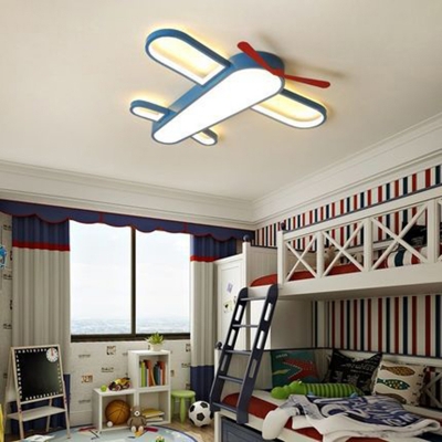 Acrylic Airplane Flush Mount Lighting Cartoon LED Blue Ceiling Light for Kids Room
