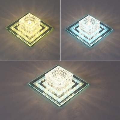Aisle LED Ceiling Lighting Modern Clear Flush-Mount Lamp with Geometric Crystal Shade