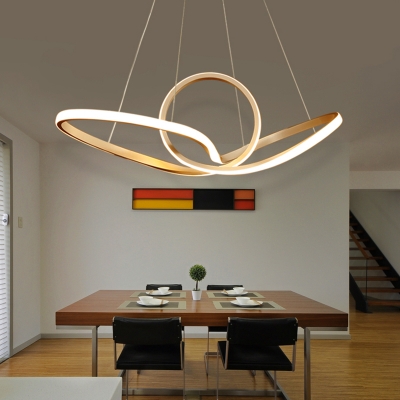 Aluminum Twisted Hanging Lamp Minimalism White LED Chandelier Lighting for Dining Room