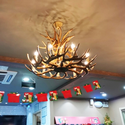 Artificial Antler Restaurant Chandelier Country Style Resin Pendant Lighting Fixture