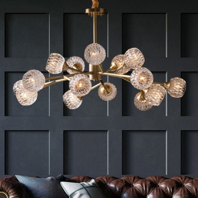 Ball Crystal Chandelier Light Fixture Modernism Antiqued Gold Hanging Lighting for Living Room
