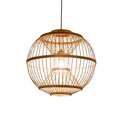 Ball Shade Restaurant Ceiling Light Bamboo 1 Bulb Nordic Style Hanging Lamp in Wood