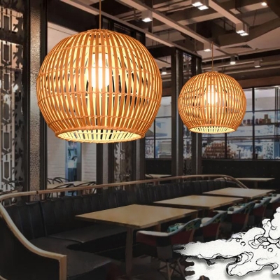 Bamboo Globe Suspension Lighting Minimalist 1 Head Pendant Ceiling Light for Restaurant