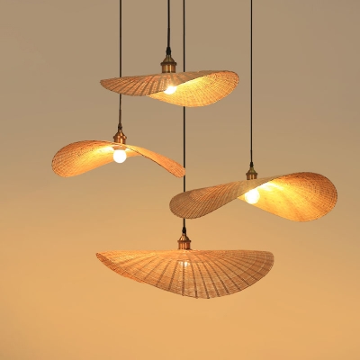 Bamboo Lotus Leaf Pendant Light Contemporary Single-Bulb Wood Suspension Light Fixture