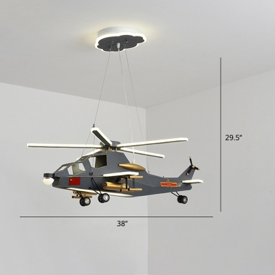 Black Helicopter Hanging Ceiling Light Childrens LED Metal Chandelier for Bedroom