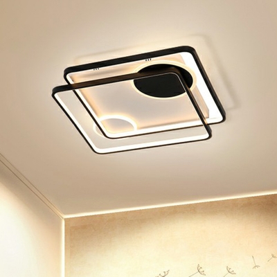 Black Parallel LED Semi Mount Lighting Simple Metal Ceiling Flush Light for Living Room