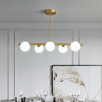 Brass Finish Linear Suspension Lighting Postmodern Ball Glass Island Lamp for Restaurant