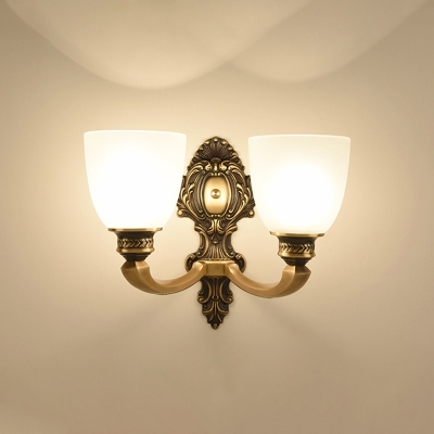 Bronze Finish Wall Lamp Traditional Opal Frosted Glass Bell Shaped Wall Sconce for Living Room