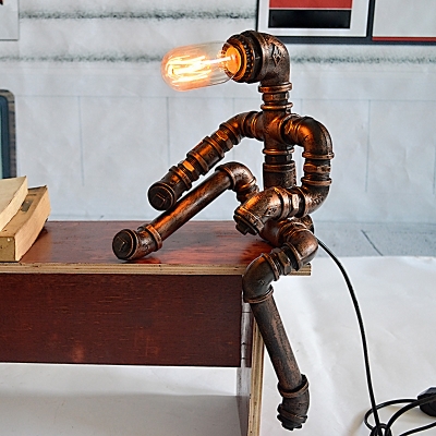 Bronze Sitting Robot Nightstand Lamp Retro Style Iron Single Restaurant Hanging Light