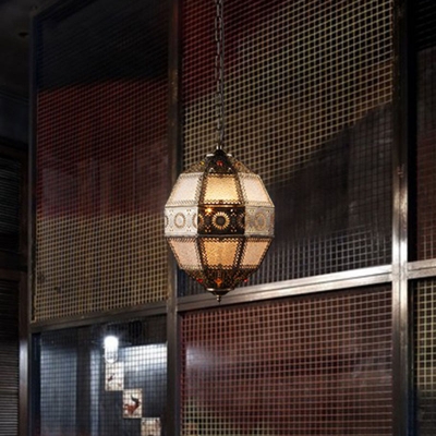 Bronze Spherical Pendulum Light Turkish Metal 3-Bulb Bistro Carved Ceiling Light