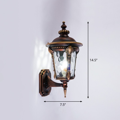 Clear Glass Lantern Wall Lighting Traditional 1-Bulb Patio Sconce Lamp in Bronze