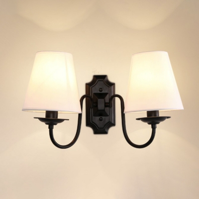 Conical Wall Mount Light Minimalist Fabric White Sconce Light Fixture with Black Curved Arm
