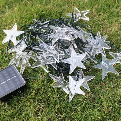Contemporary Star Solar String Light Plastic Outdoor LED Fairy Lighting in White, 23ft