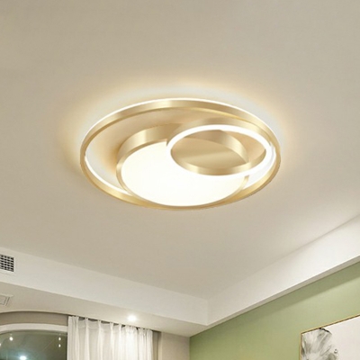 Crescent and Circle Ceiling Mounted Light Modern Style Metal Gold Flush Mount Led Light