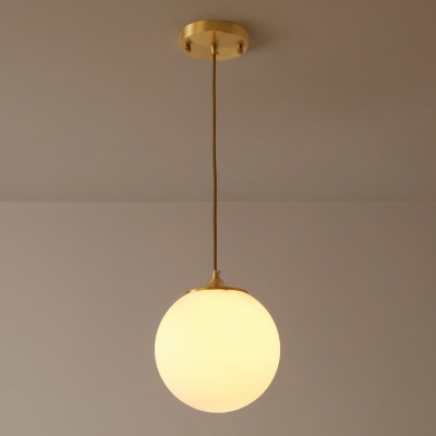 Globe Hanging Light Kit Minimalistic White Glass 1 Head Brass Finish Pendant Light