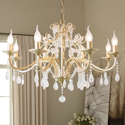 Gold Candelabra Chandelier Lighting Classic Iron Living Room Pendant Light with Crystal Draping