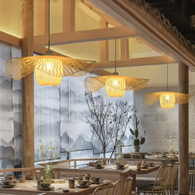 Handcrafted Restaurant Pendant Light Bamboo Single-Bulb Contemporary Suspension Light Fixture in Wood