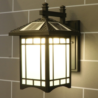 House Shaped Solar Outdoor Wall Lantern Traditional Frosted Glass LED Wall Sconce Light