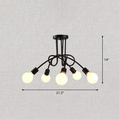 Industrial Twirled Ceiling Lighting 5 Heads Iron Chandelier Light Fixture for Dining Room