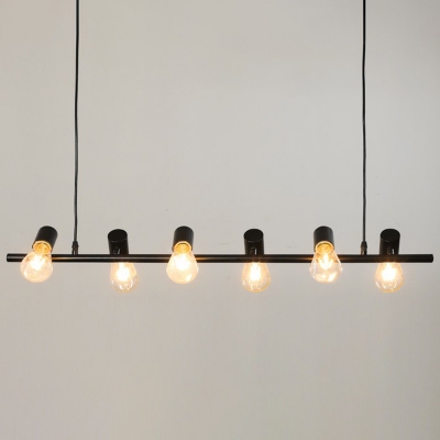 Linear Open-Kitchen Island Lighting Industrial Iron Black Finish Hanging Ceiling Light