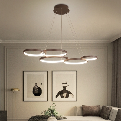 Metal Geometric Shape LED Suspension Light Nordic Style Chandelier Light in Coffee