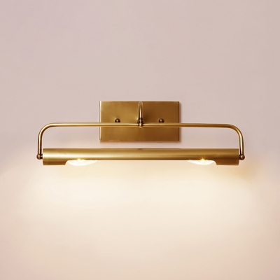 Metal Tube Shaped Vanity Sconce Classic 2 Bulbs Bathroom Wall Light Fixture in Brass