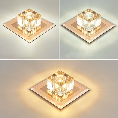 Mini Crystal Block Flush Ceiling Light Simplicity LED Flush Mount Light Fixture for Aisle