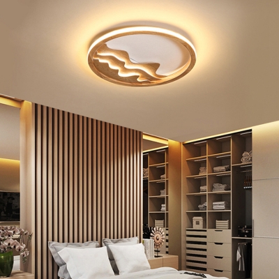 Minimalist Halo Ring Flush Light Acrylic Corridor LED Flush Mount Ceiling Lighting Fixture in Wood