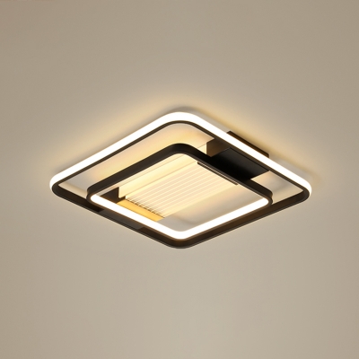 Minimalist Rectangular LED Ceiling Fixture Metal Bedroom Flush Mount Lighting in Black