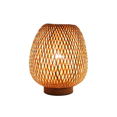 Minimalist Tulip Lantern Table Lighting Bamboo 1-Bulb Bedroom Night Lamp in Wood
