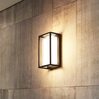 Minimalistic Box Wall Sconce Light Plastic Garden LED Wall Mount Lamp in Black-White